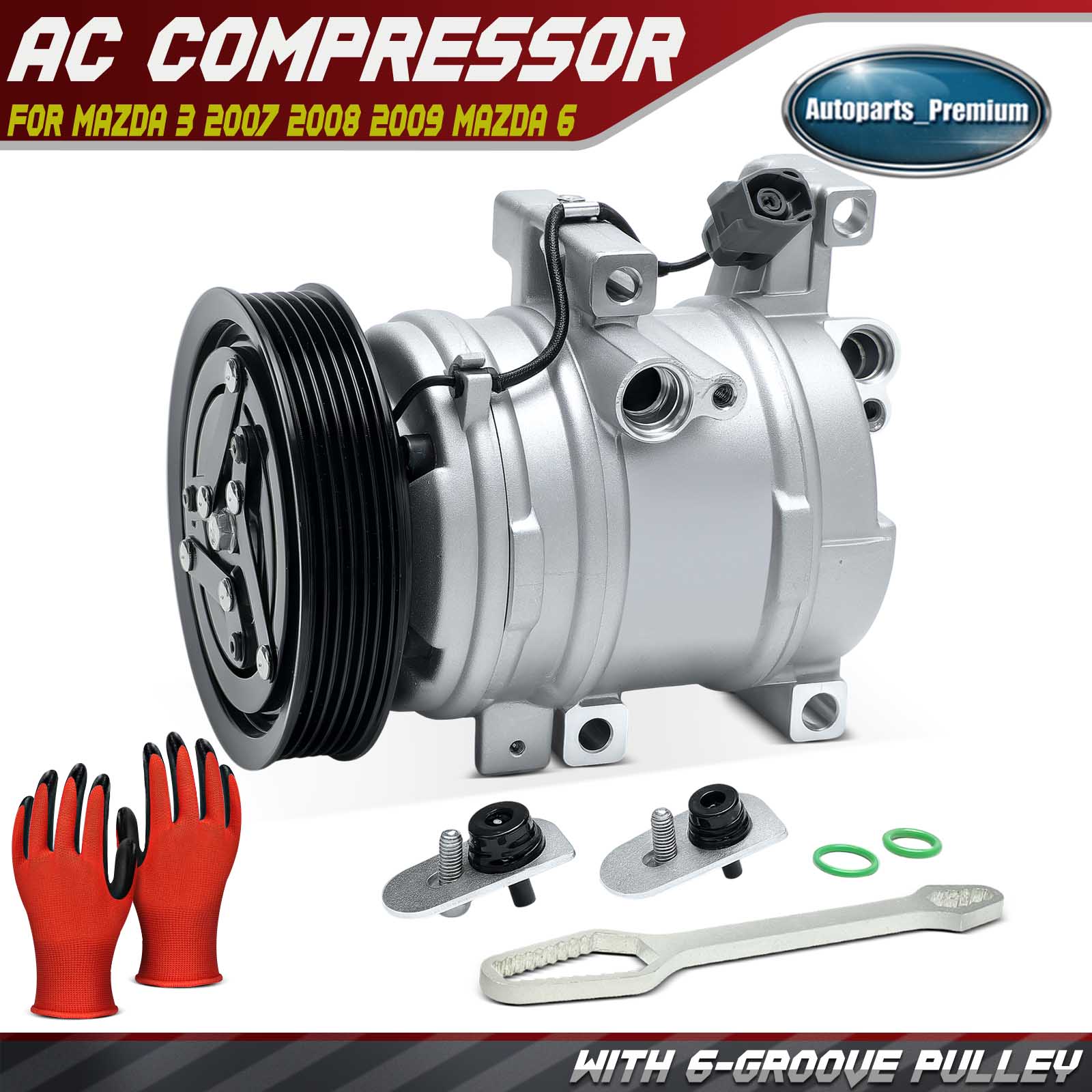 AC Compressor with 6-Groove for Mazda 3 2007 2008 2009 Mazda 6